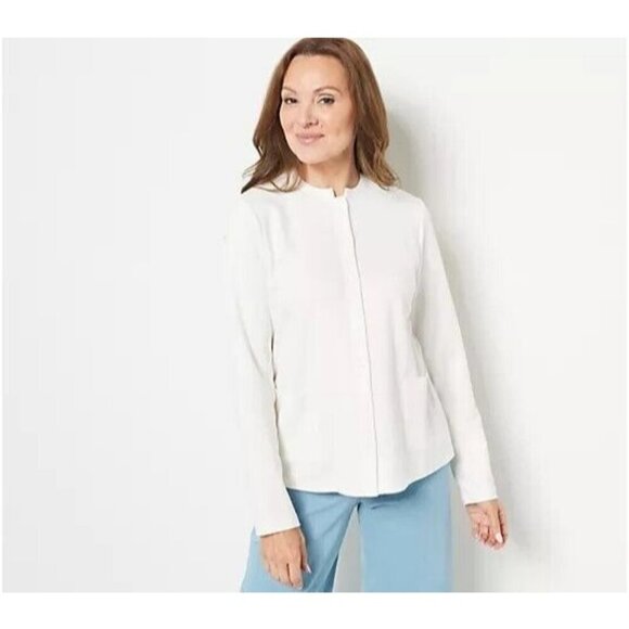 Isaac Mizrahi Live! Essentials Button Front Cardigan Ivory Size 1X - Picture 1 of 1